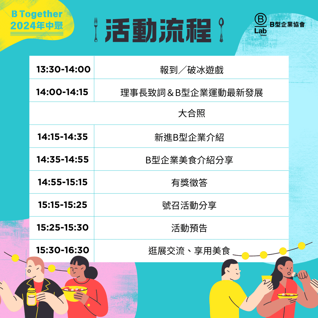 2024 B Together年中聚會．吃出影響力！B型企業在地經濟美食趴 -活動流程